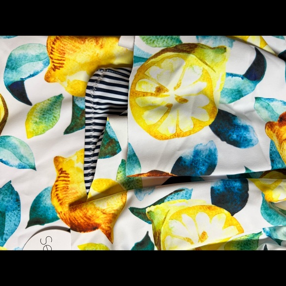 Never Worn SeaSelfie Two Piece Bathing Suit size Medium Lemon Reversible - Picture 2 of 6
